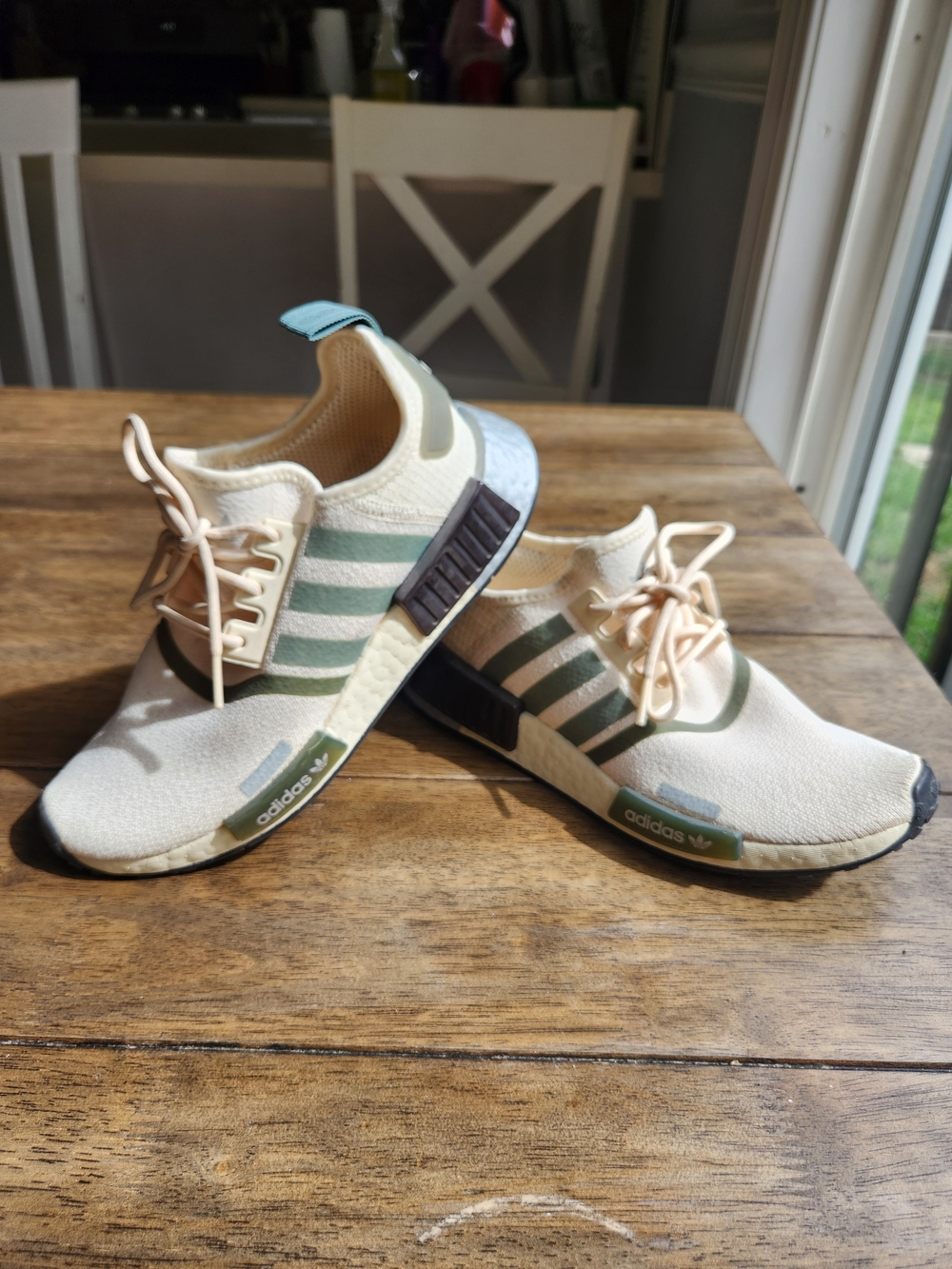 Adidas Womens NMD R1 Lace-Up Sneakers in Cream and Green